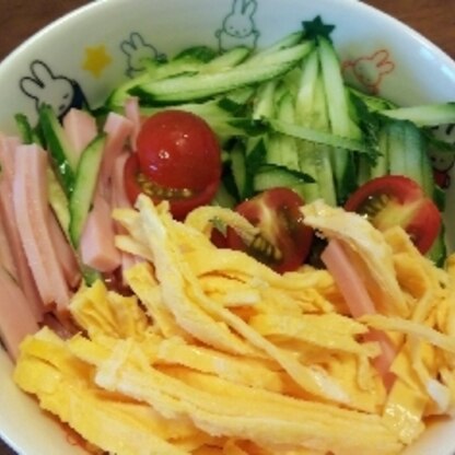 冷やし中華大好き～
野菜もとれていいですね。